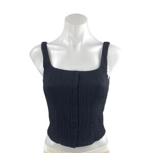 Vintage Compagnia Italiana Black Ribbed Sleeveless Cami Tank Crop Top Size S